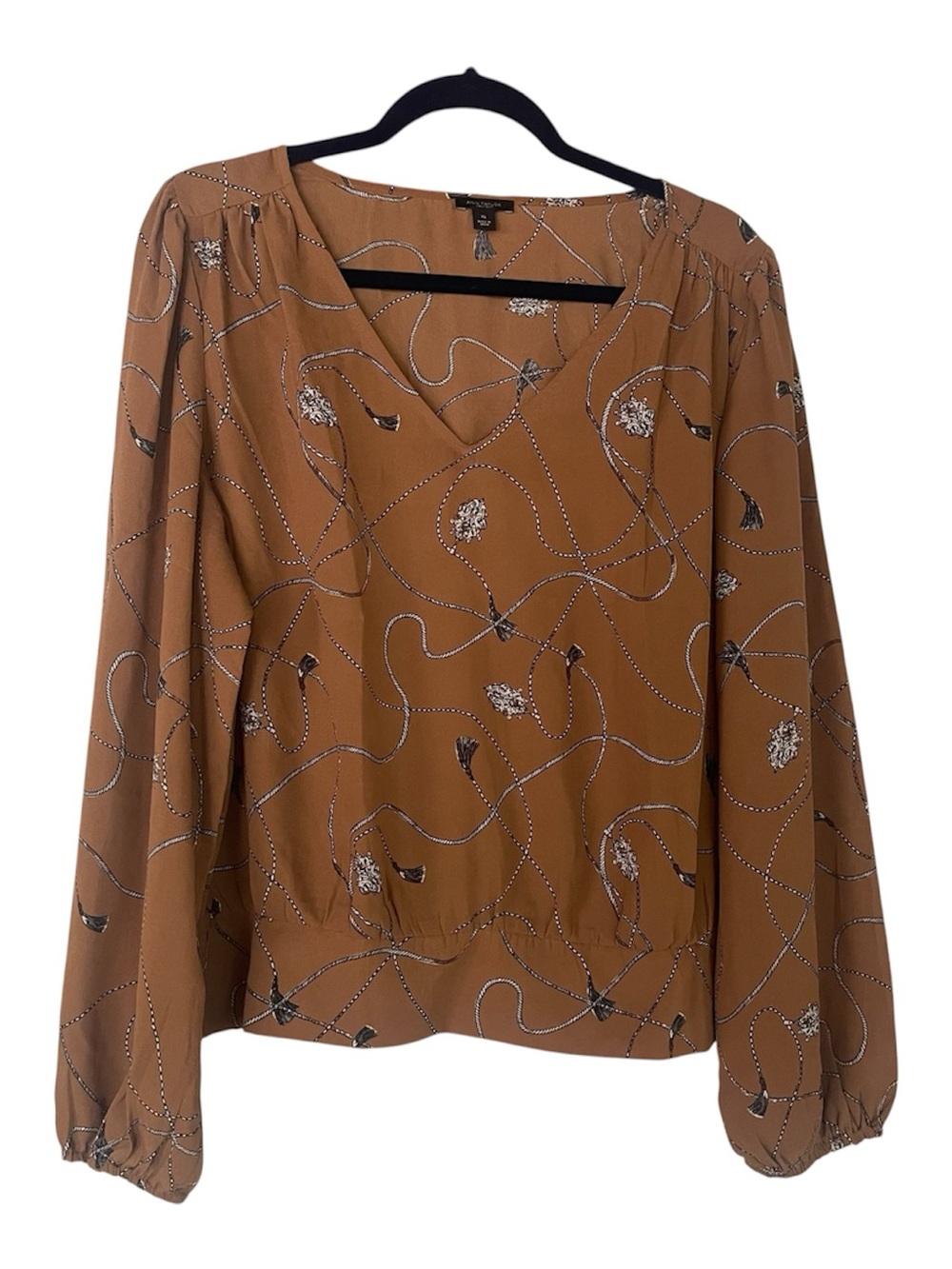 Ann Taylor Factory Casual Long Sleeve Blouse Chain Pattern Woman's Extra Large